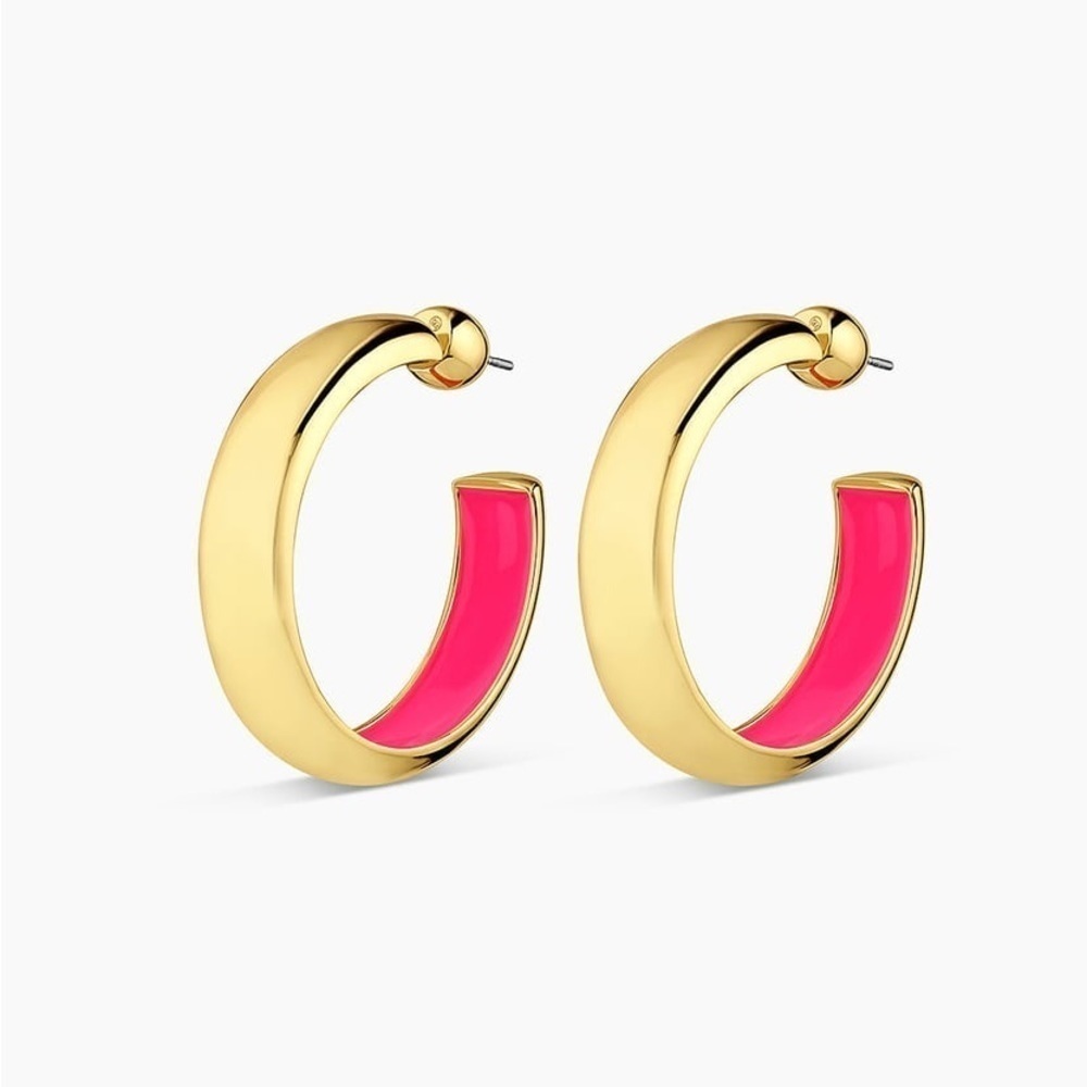 Gorjana New 18k Shiny Gold Plated Brass Lightweight Paseo Enamel Hoops in‎ Pink
